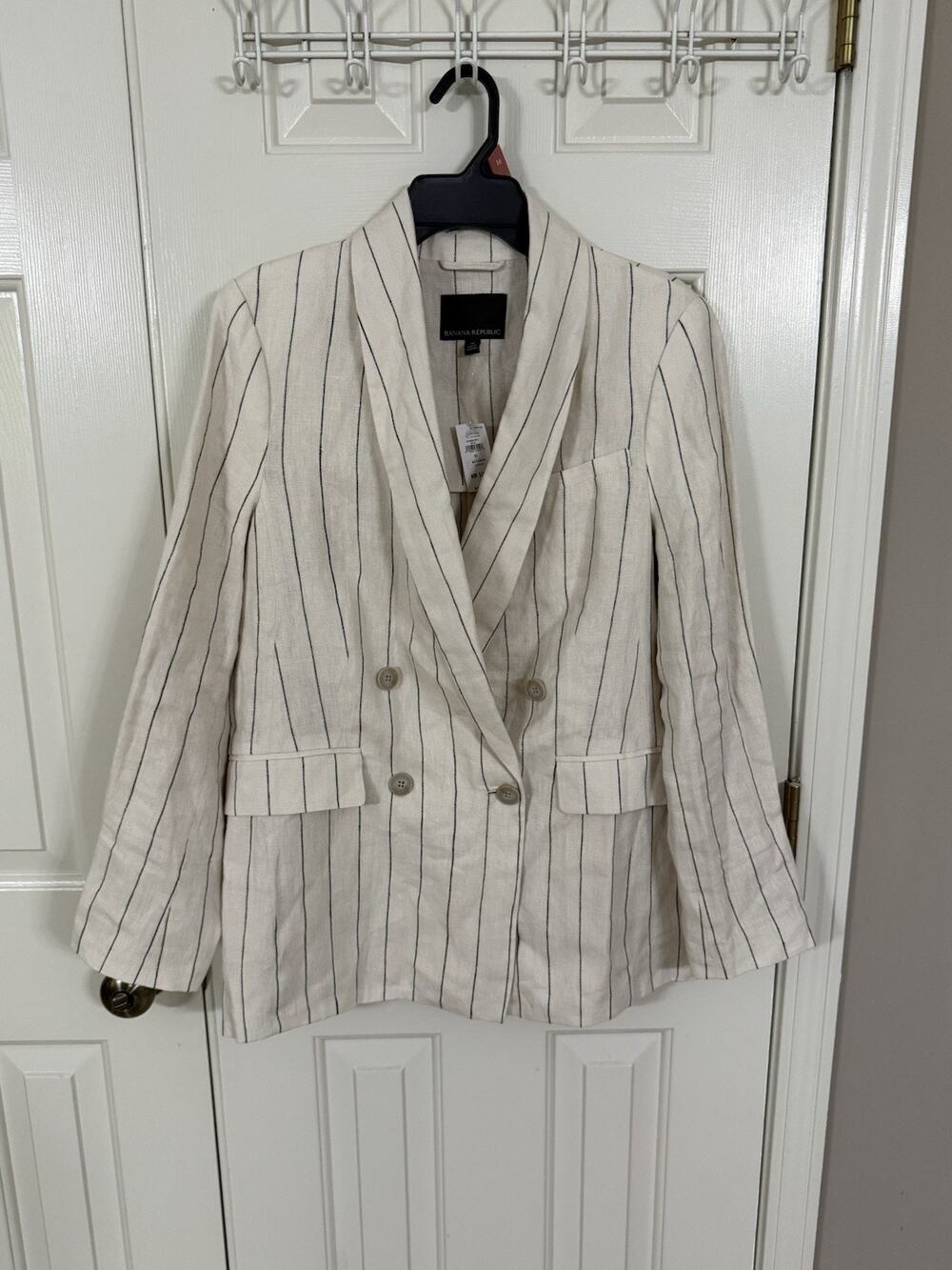 Banana Republic Linen Blazer 10 New With Tags Cream Black Stripe $230